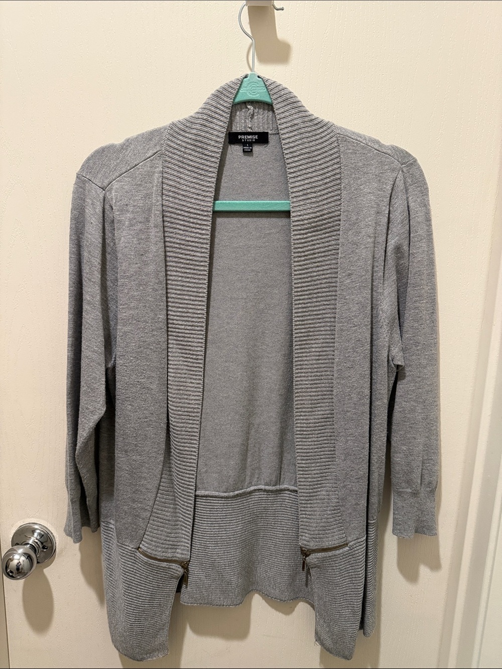 Premise Gray Open-Front Shawl Collar Cardigan